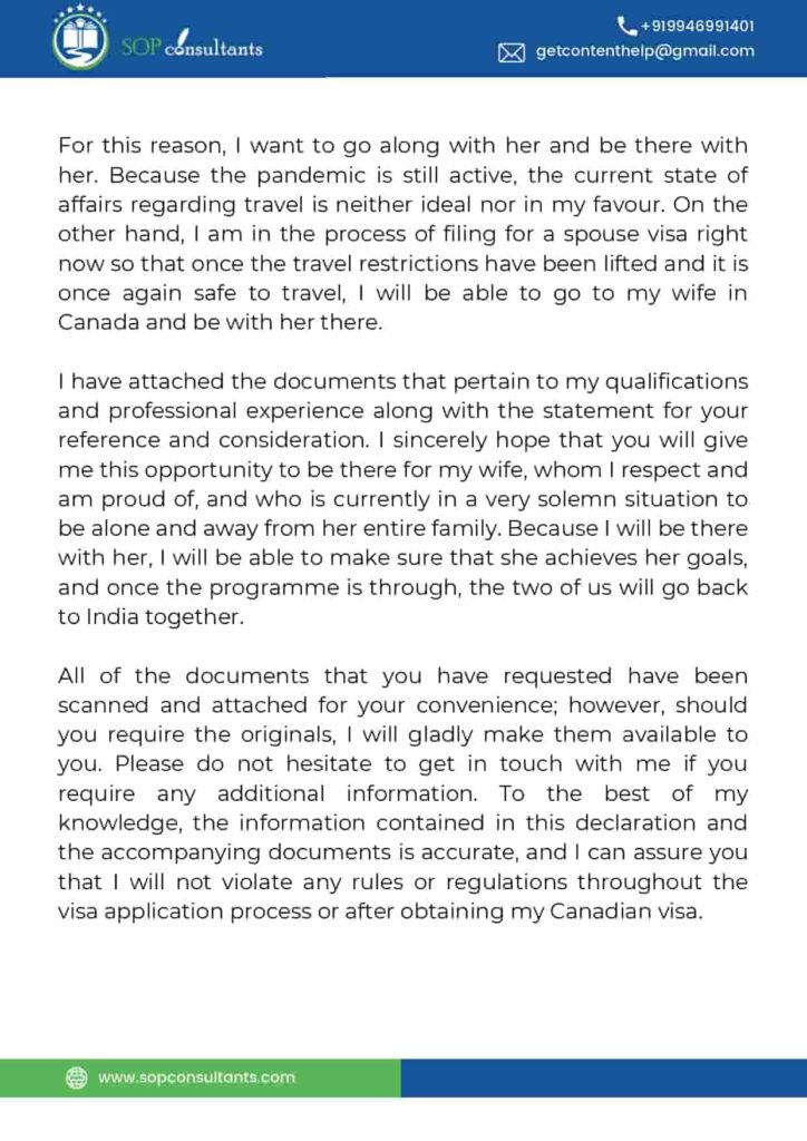 sample cover letter for spouse visa application canada