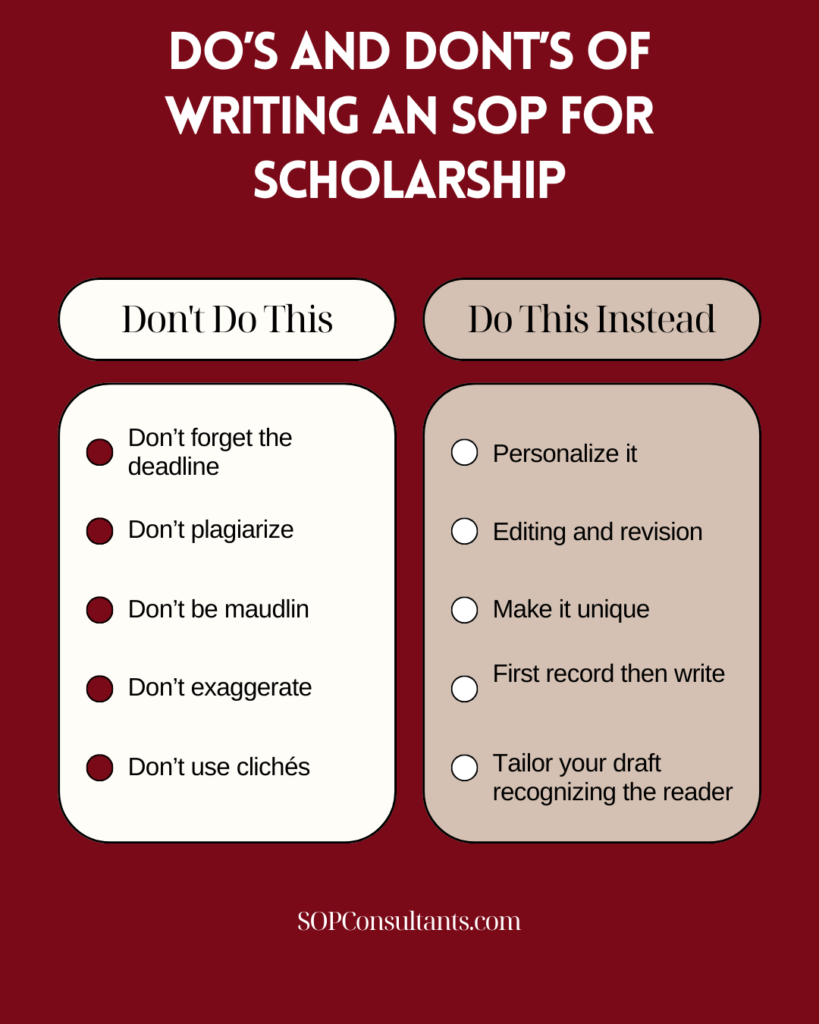 do's and don's of writing SOP FOR SCHOLARSHIP APPLICATION IN THE UK