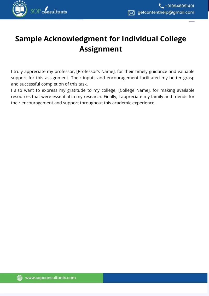 Sample acknowledgement for college assignment
