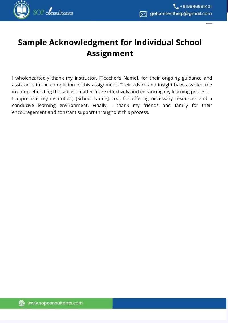 sample acknowledgement for individual assignment