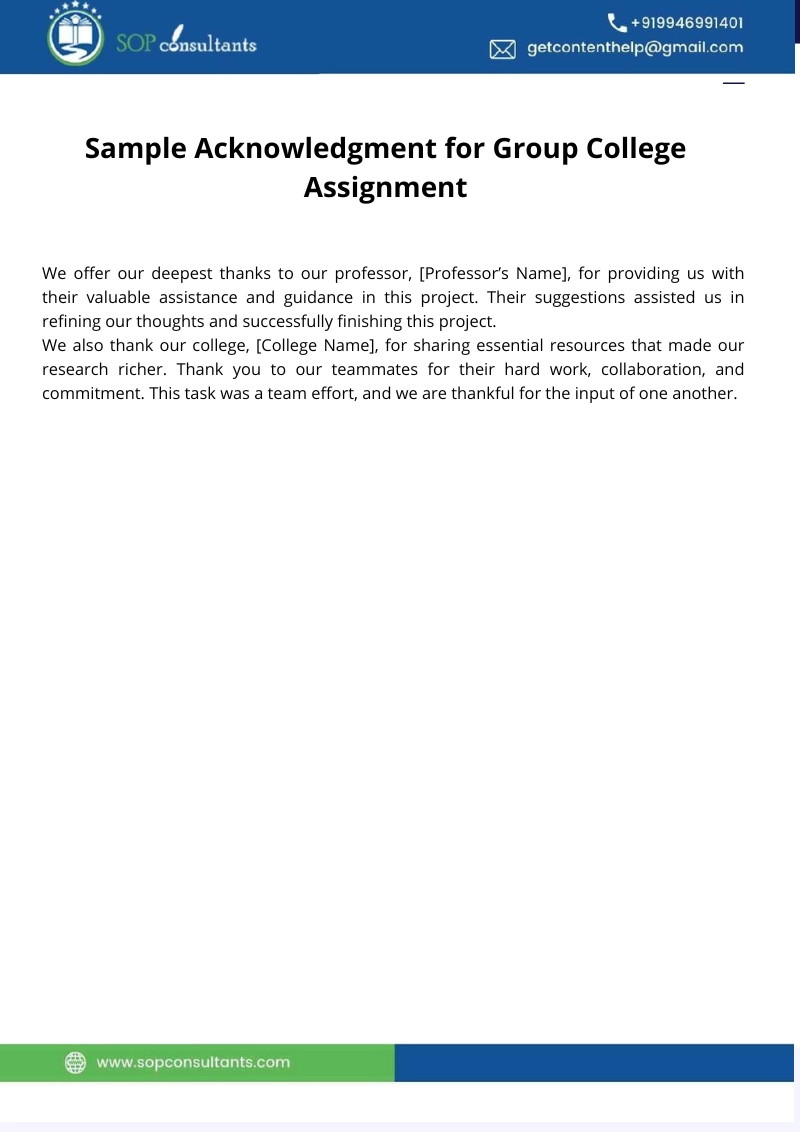 sample acknowledgment group collegue assignment