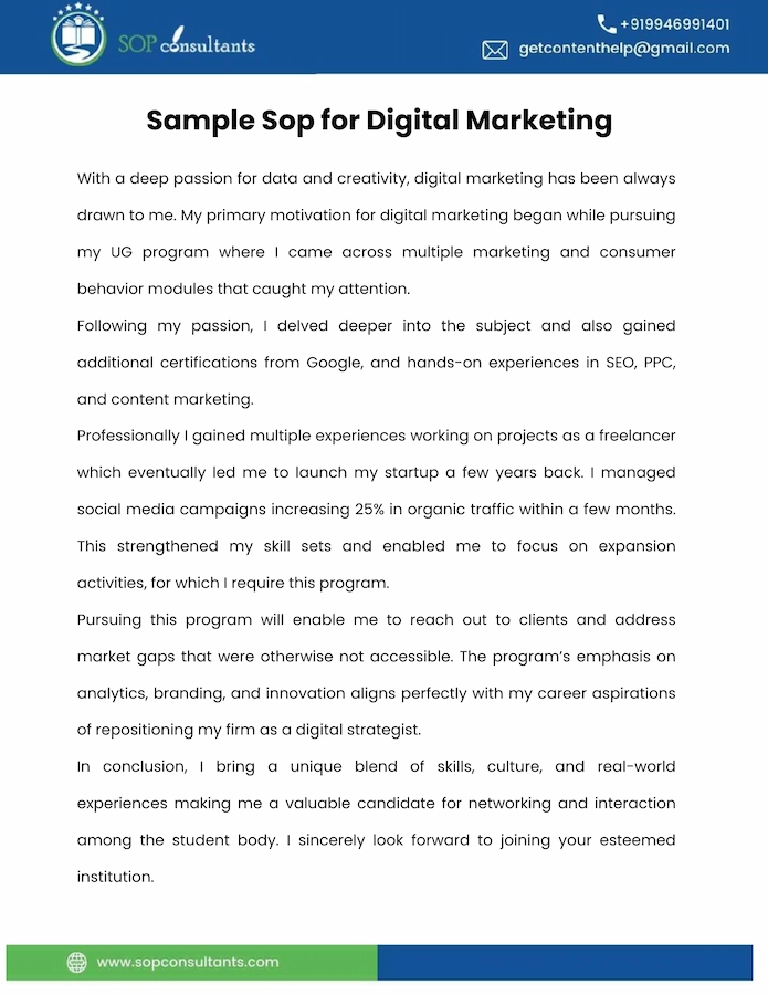 sample sop for digital marketing